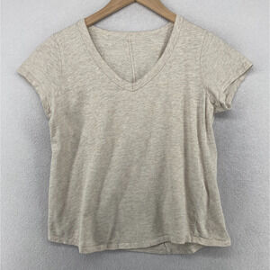 EILEEN FISHER Top 2XS Slub Organic Cotton Jersey Melange Short Sleeve Oatmeal